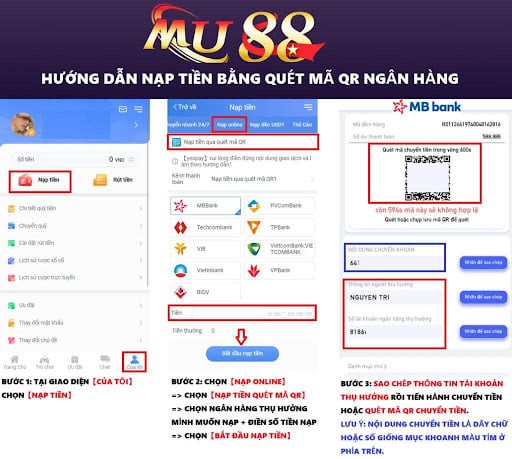 Nạp tiền MU88 bằng Ngân hàng online